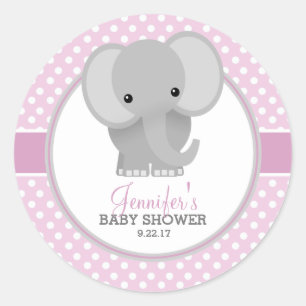 Pegatina Redonda Ducha de bebé de elefante bebé (rosa)