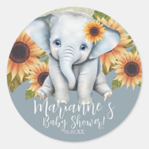 Ducha de bebé de elefante girasoles brillo azul po