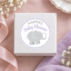 Pegatina Redonda Ducha de Bebé de Elefante Morado y Gris
