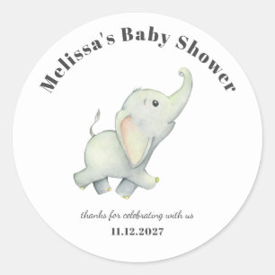 Pegatina Redonda Ducha de bebé de elefante neutral personalizada
