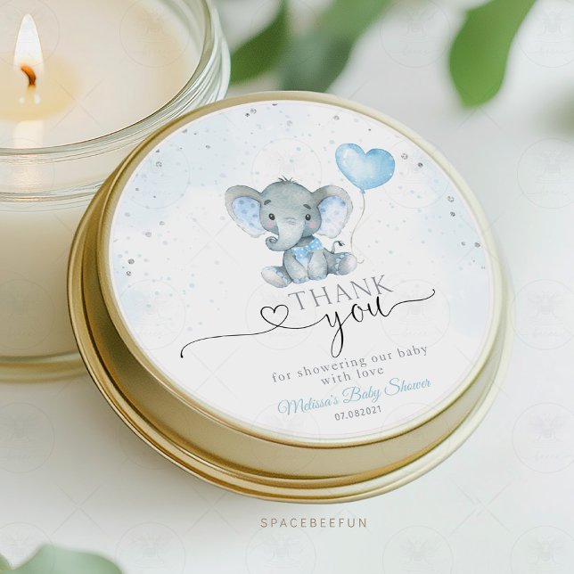 Pegatina Redonda Ducha de bebé de Elephant Safari (Elephant Safari, Baby Shower, Sticker, Thank You, Safari Theme, Elephant Thank You, Baby Shower Favo)