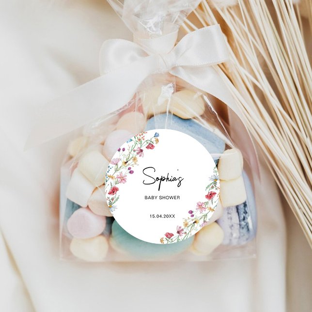 Pegatina Redonda Ducha de bebé de flores silvestres (Subido por el creador)