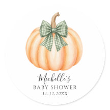 Ducha de bebé de lazo de cuadros verdes y calabaza