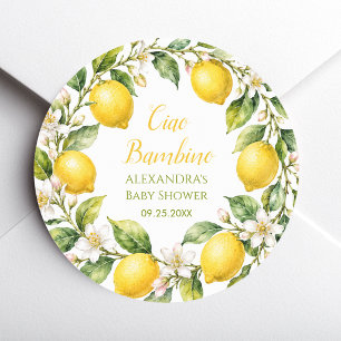 Pegatina Redonda Ducha de Bebé de Limones Ciao Bambino Tema Italian