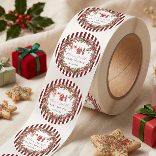 Pegatina Redonda Ducha de bebé de Navidad en línea de ropa roja
