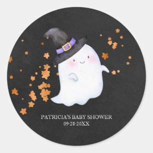 Pegatina Redonda Ducha de Bebé de Niña de Halloween Fantasma Encant