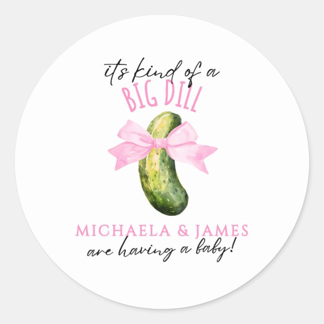 Pegatina Redonda Ducha de Bebé de Pareja Pepino en Acuarela (Anverso)