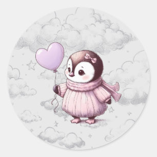 Pegatina Redonda Ducha de Bebé de Pingüino