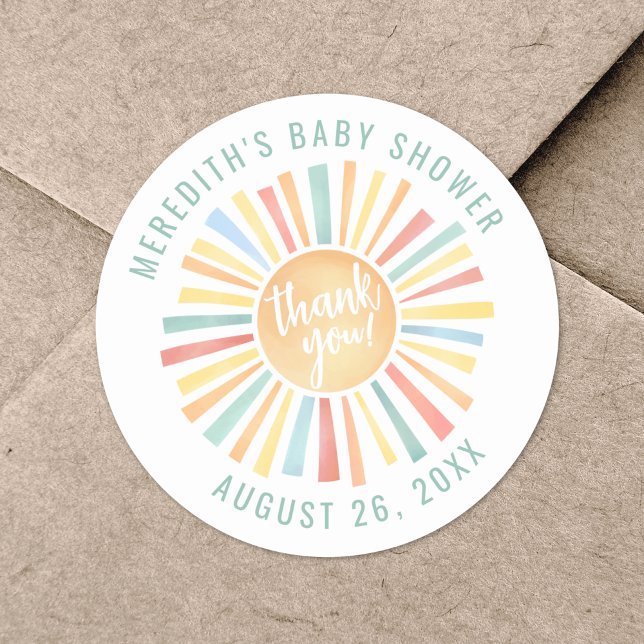 Pegatina Redonda Ducha de Bebé de Sun Boho (Sun Boho Baby Shower Classic Round Sticker)