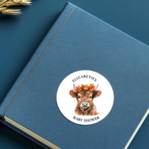 Pegatina Redonda Ducha de bebé de watercolor de Halloween de vaca d