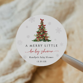 Pegatina Redonda Ducha de Bebé del Árbol de Navidad Alegre