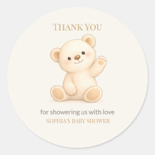 Pegatina Redonda Ducha de Bebé del Oso Teddy Boho