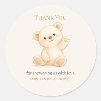 Pegatina Redonda Ducha de Bebé del Oso Teddy Boho