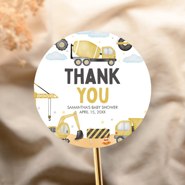 Pegatina Redonda Ducha de bebé en construcción (Caution Baby Under Construction Baby Shower Sticker)