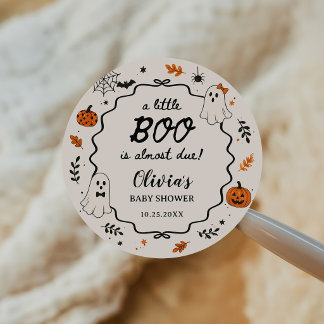 Pegatina Redonda Ducha de Bebé Fantasma de Halloween Little Boo