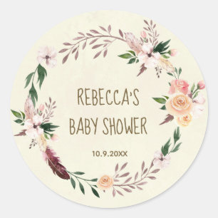 Pegatina Redonda ducha de bebé favorece a los pegatinas boho plumas