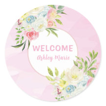 Ducha de bebé floral acuarela rosa personalizable 
