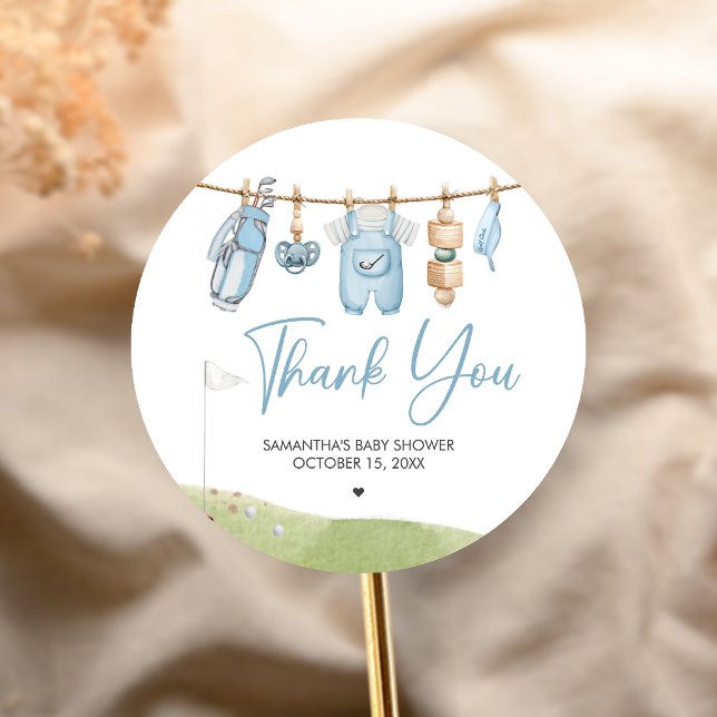 Pegatina Redonda Ducha de bebé Golf Little Putter (A Little Putter Golf Baby Shower Sticker)