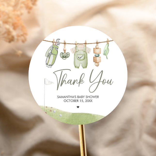 Pegatina Redonda Ducha de bebé Golf Little Putter (Golf Little Putter Baby Shower Sticker)