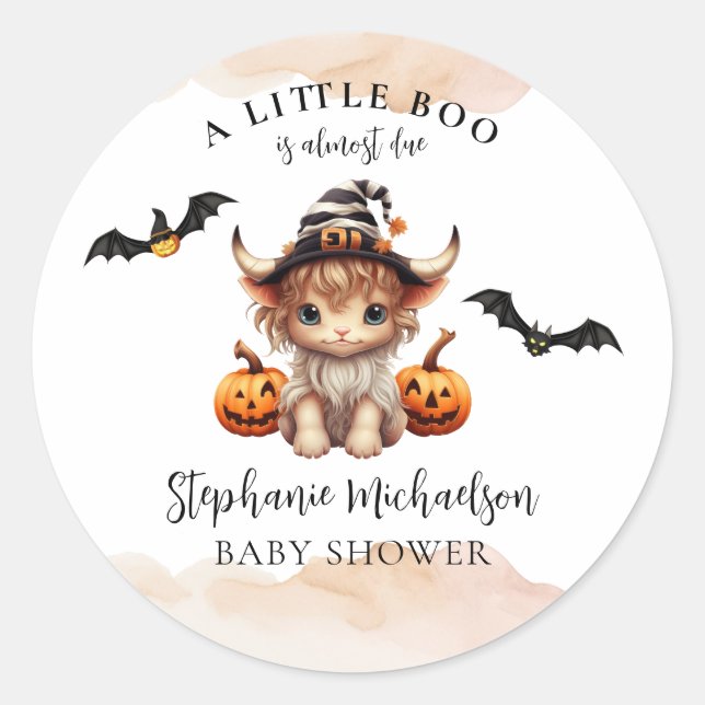 Pegatina Redonda Ducha de bebé Little Boo Cow Halloween (Anverso)