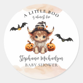 Pegatina Redonda Ducha de bebé Little Boo Halloween Cow