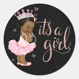 Pegatina Redonda Ducha de bebé niña African American Diamond Prince