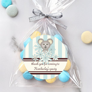 Pegatina Redonda Ducha de bebé niño koala azul pastel / Cumpleaños