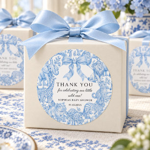 Pegatina Redonda Ducha de Bebé Niño Safari Toile de Jouy Azul