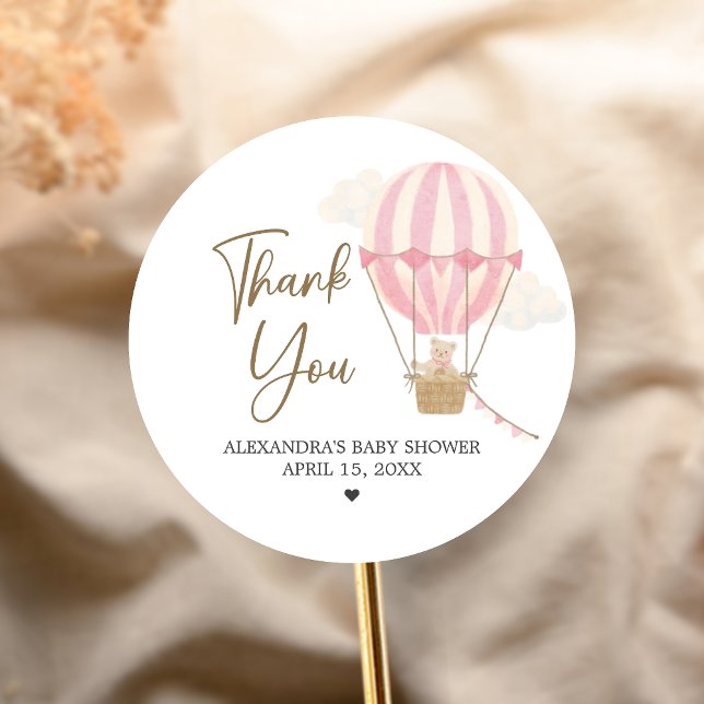 Pegatina Redonda Ducha de Bebé Oso Boho Rosa (Oh Baby Bear Baby Shower Sticker)