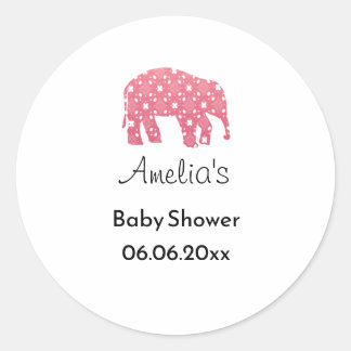 Pegatina Redonda Ducha de bebé personalizada de elefante rosa bonit