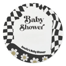 Ducha de Bebé Retro Groovy a Cuadros Negro Blanco