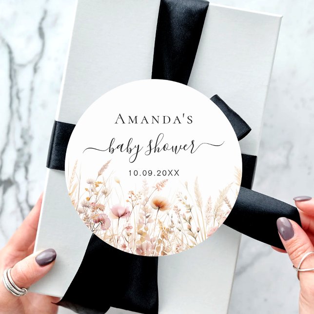 Pegatina Redonda Ducha de bebé rosa de flor silvestre (Subido por el creador)