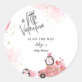 Pegatina Redonda Ducha de bebé rosa de San Valentín