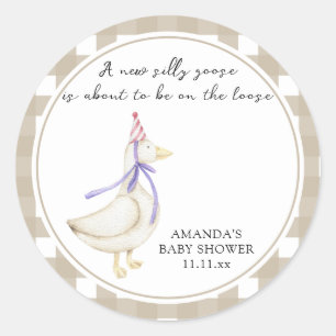 Pegatina Redonda Ducha de bebé Silly Goose
