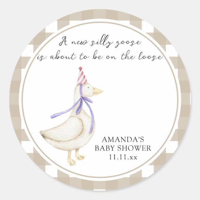Pegatina Redonda Ducha de bebé Silly Goose (Anverso)