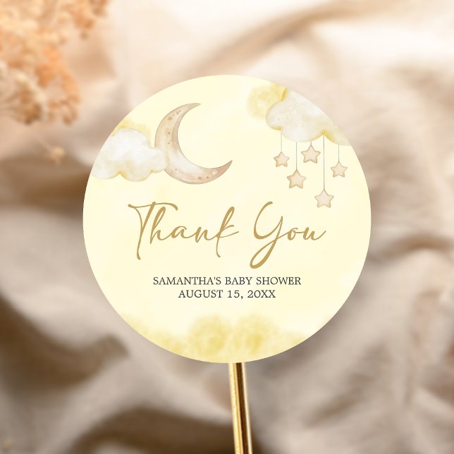 Pegatina Redonda Ducha de bebé sobre la luna  (Over the Moon Baby Shower Sticker)