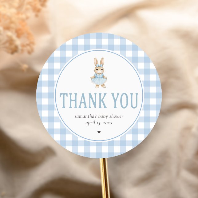 Pegatina Redonda Ducha de Bebé Somebunny (Gingham Little Bunny Baby Shower Sticker)