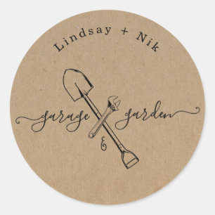 Pegatina Redonda Ducha de boda de garaje y jardín / para parejas