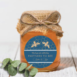 Pegatina Redonda Ducha de Boda Dorada Indigo & Honeycomb