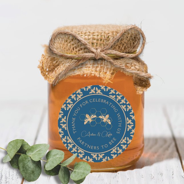 Pegatina Redonda Ducha de Boda Dorada Indigo & Honeycomb (Subido por el creador)