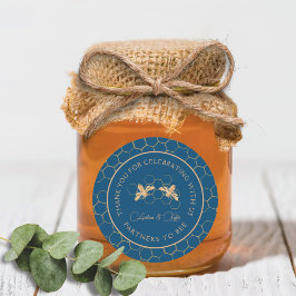 Pegatina Redonda Ducha de Boda Dorada Indigo & Honeycomb