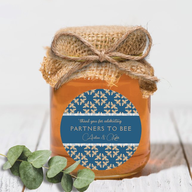 Pegatina Redonda Ducha de Boda Dorada Indigo & Honeycomb (Subido por el creador)
