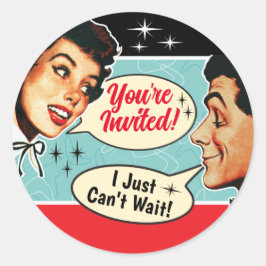 Pegatina Redonda Ducha de bodas de parejas realmente retro