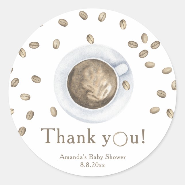 Pegatina Redonda Ducha de café Baby shower Gracias  (Anverso)