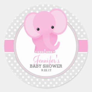 Pegatina Redonda Ducha de elefante bebé (rosa)