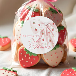 Pegatina Redonda Ducha de Fresas con Lazo Rosa para Bebe