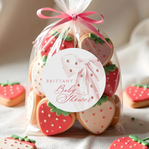 Pegatina Redonda Ducha de Fresas con Lazo Rosa para Bebe