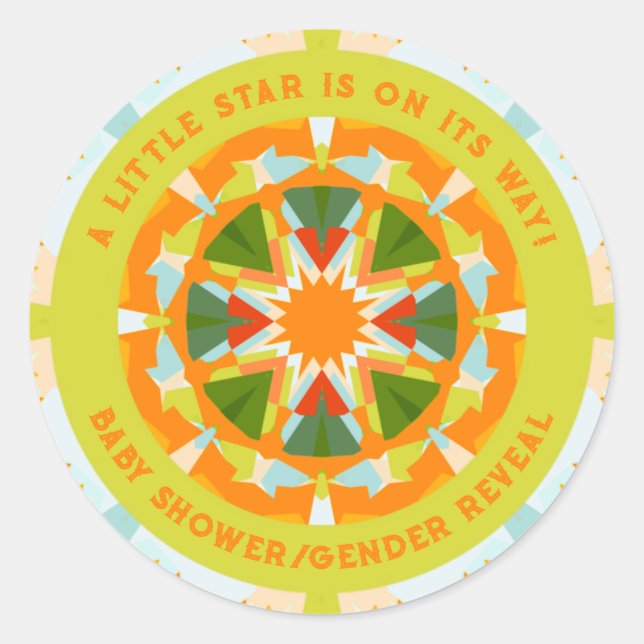 Pegatina Redonda Ducha de Naranja Brillante Verde Estrella Bebé Niñ (Anverso)