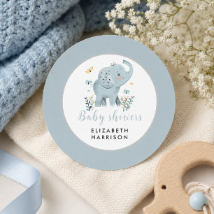 Pegatina Redonda Ducha de niño elefante azul Adorable