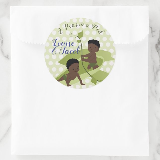 Pegatina Redonda Ducha de niño gemelo o primer cumpleaños (Bolso)